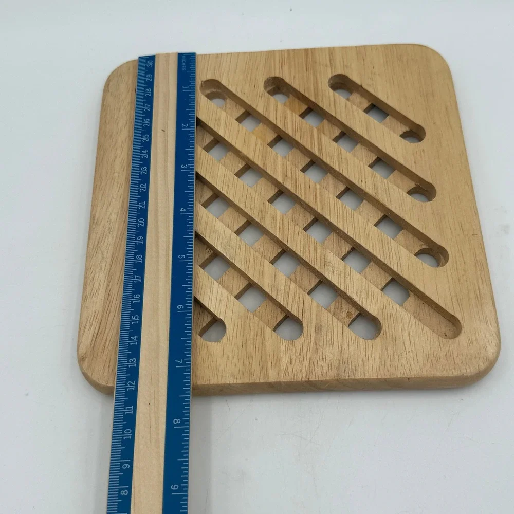 Vtg Wooden Trivet Set of 6 Natural Wood Hot Pads Square Round Slatted Slotted